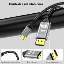 Carica l'immagine nel visualizzatore di Gallery, Cavo da USB C a DisplayPort 2.1, 16K a 30Hz 8K a 120Hz 4K a 240Hz, cavo Thunderbolt 5 a DP, 40 Gbps, tipo C compatibile 