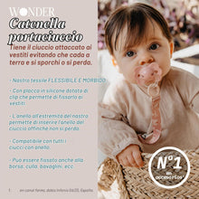 Carica l'immagine nel visualizzatore di Gallery, Suavinex, Portaciuccio in tessuto per neonati, Nastro con disegno double-face, Catenella per ciuccio, Clip con fermaglio