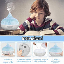 Carica l'immagine nel visualizzatore di Gallery, Diffusore di Oli Essenziali,550ml Diffusore di Aromi,Umidificatore Ambiente Fino a 8 Ore di Lavoro,Diffusore Ambiente Lu
