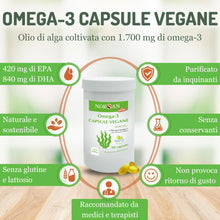 Carica l'immagine nel visualizzatore di Gallery, NORSAN Omega 3 Vegan Capsule 80 pezzi – 1.700 mg di Omega 3 vegetale per dose giornaliera – Omega 3 Vegano senza refluss