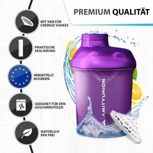 Carica l'immagine nel visualizzatore di Gallery, AMITYUNION Protein Shaker Purple White Deluxe 400 ml - Shaker proteico