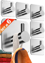 Carica l'immagine nel visualizzatore di Gallery, 4smile Ganci Adesivi, 6 pezzi Appendi Accappatoio Bagno, Acciaio inox, Porta Asciugamani Autoadesivo, Argento