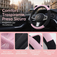 Carica l'immagine nel visualizzatore di Gallery, Coprivolante Auto con Orecchie da Gatto, 1 Pezzo Fodera Antiscivolo in Tessuto, Design 3D per Donna, Traspirante e Antis