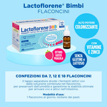 Carica l'immagine nel visualizzatore di Gallery, Lactoflorene Bimbi, Integratore Fermenti Lattici per l'Equilibrio Intestinale, con Zinco e Vitamine B, Gusto Fragola, 12