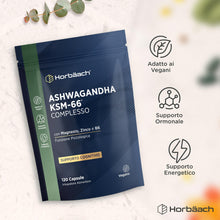 Carica l'immagine nel visualizzatore di Gallery, Magnesio e Ashwagandha KSM-66 Alto Dosaggio - 120 Compresse Vegane