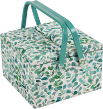 Carica l'immagine nel visualizzatore di Gallery, Hobby Gift Scatola Grande per Cucito con Doppio Coperchio e Manico - Cestino Porta Cucito in Cotone con Scomparti per Strumenti e Accessori Creativi - 25 x 25 x 17 cm, Eucalipto