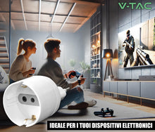 Carica l'immagine nel visualizzatore di Gallery, V-TAC 2x Adattatore da Schuko a Spina 10A - 2 Pezzi - Presa Singola 10A 2P+T Bipasso/Schuko e Spina Italiana 10A - di Co