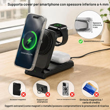 Carica l'immagine nel visualizzatore di Gallery, Caricatore Wireless 3-in-1, Stazione Ricarica Rapida 15W Magnetica Pieghevole, Adatto iPhone 12 a 17, Apple Watch e AirP