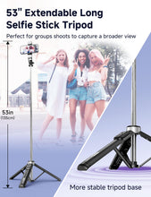 Carica l'immagine nel visualizzatore di Gallery, 135CM Bastone Selfie Treppiede con 2 Luce di Riempimento, 4 in 1 Selfie Stick Treppiede per Telefono con Telecomando Tre