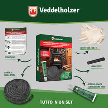 Carica l'immagine nel visualizzatore di Gallery, Set completo Veddelholzer Ø 8 mm nastro sigillante per stufe, guarnizione per forni, cavo sigillante, accessori per cami