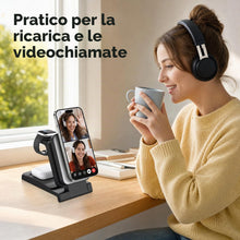 Carica l'immagine nel visualizzatore di Gallery, Caricatore Wireless 3-in-1, Stazione Ricarica Rapida 15W Magnetica Pieghevole, Adatto iPhone 12 a 17, Apple Watch e AirP