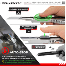 Carica l'immagine nel visualizzatore di Gallery, HASKYY Set 2 Taglierini Professionali 18mm + 5 Lame SK5 Premium - Cutter Sicurezza con Auto-Lock