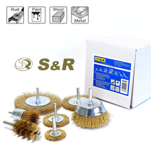 Carica l'immagine nel visualizzatore di Gallery, S&amp;R Set 7 Spazzole Metalliche Acciaio Ottonato per Trapano Codolo 6mm