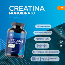 Carica l'immagine nel visualizzatore di Gallery, Creatina Creapure® Monoidrata 240 compresse | Creatina Solubile in acqua |Creatina Creapure pura 3000mg per dose | Senza