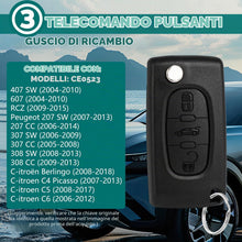 Carica l'immagine nel visualizzatore di Gallery, 3 Tasti Guscio per Chiave Auto CE0523 Compatibile con P-eugeot 407 408 607 207 307 208 CC SW RCZ C-itroen C4 C5 C6 Berli