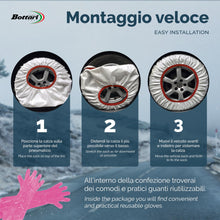 Carica l'immagine nel visualizzatore di Gallery, Bottari Calze da Neve Snow Socks Omologate Italia, Taglia XL, Bianco, Catene da Neve Tessili per R14 - R21 (Misure per P