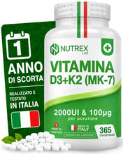 Carica l'immagine nel visualizzatore di Gallery, NutrexLab –Vitamina D3 K2 Integratore - 365 Microcompresse 1 Anno di Scorta, Vitamina D 2000 UI e Vitamina K MK-7 100µg 