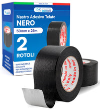 Carica l'immagine nel visualizzatore di Gallery, Nastro Adesivo Telato Americano Nero 2 Rotoli 50mmx25m Isolante 2 Rotoli