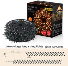 Carica l'immagine nel visualizzatore di Gallery, Avoalre Luci di Natale 1000 LEDs 25M, Catena Luminosa 8 Modalità Impermeabile IP44 Luci Albero di Natale Decorative per Interno Esterno Natale Atmosfera Romantica Camera Festa Nozze, Bianco Caldo