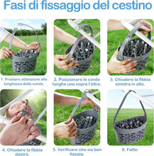 Carica l'immagine nel visualizzatore di Gallery, Set Mollette Bucato con Cestino Porta Mollette – 50 Pezzi per Lavanderia e Alimenti da Cucina con Barrette e Filo per Stendere il Bucato da Esterno, Cesta Bucato Portatile per Interni ed Esterni