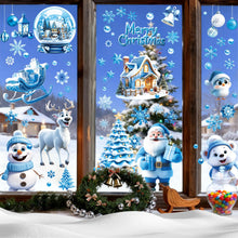 Carica l'immagine nel visualizzatore di Gallery, AhfuLife 173 Pezzi di Vetrofanie Natalizie per Finestre, 9 Fogli di Adesivi Blu Autoadesivi Riutilizzabili a Doppio Lato, Babbo Natale, Pupazzo di Neve e Albero per Decorazioni Natalizie