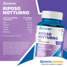 Carica l'immagine nel visualizzatore di Gallery, Zymerex RIPOSO NOTTURNO Gummies | 60 gommose | Rapido addormentamento | 1mg di Melatonina | Buon sonno | Jet leg | Integ