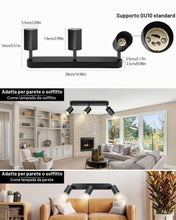 Carica l'immagine nel visualizzatore di Gallery, Faretti da Soffitto Orientabili, GU10 Faretti LED da Soffitto Nero, Lampada Soffitto 3 Luci Moderni, Faretto da Parete I