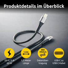 Carica l'immagine nel visualizzatore di Gallery, Intenso C315C - Cavo USB-C a USB-C da 60 W, ricarica rapida, 1,5 m, per iPhone, Samsung Galaxy, Macbook, laptop, iPad, c