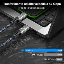 Carica l'immagine nel visualizzatore di Gallery, USB-C Thunderbolt 4 0,5m - Cavo dati 40Gbps, ricarica rapida 240W, video 4K@144Hz 8K@60Hz per eGPU, MacBook, SSD, Switch
