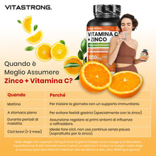 Carica l'immagine nel visualizzatore di Gallery, Vitamina C 1000mg Zinco Vitastrong Vegan, 1 Compressa/Giorno (Scorta 5 Mesi) Qualità Premium, Vitamina C Zinco Integrato
