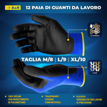 Carica l'immagine nel visualizzatore di Gallery, S&amp;R-12 Paia Guanti da Lavoro protettivi in fibra di nylon con rivestimento in poliuretano, blu, Misura L/9