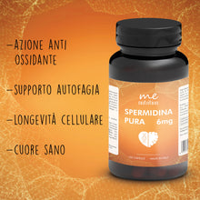 Carica l'immagine nel visualizzatore di Gallery, Spermidina Pura Alto Dosaggio | 6mg per dose | 120 capsule | Supporto Cellulare Anti-Age con Benefici per Cuore, Cervell