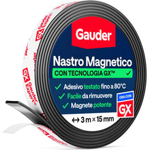 Carica l'immagine nel visualizzatore di Gallery, GAUDER Nastro magnetico adesivo forte, calamite adesive (3 m x 15 mm)
