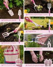 Carica l'immagine nel visualizzatore di Gallery, MYMULIKE Set di attrezzi da giardinaggio per donne, 26 pezzi, kit da giardino floreale con scatola regalo, guanti e borsa, regali per mamma, signora, Natale, compleanno