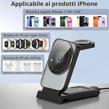 Carica l'immagine nel visualizzatore di Gallery, Caricatore Wireless 3-in-1, Stazione Ricarica Rapida 15W Magnetica Pieghevole, Adatto iPhone 12 a 17, Apple Watch e AirP