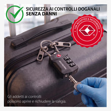 Carica l'immagine nel visualizzatore di Gallery, PORTENTUM Lucchetto TSA omologato con combinazione a 3 cifre – Lucchetto valigia aereo con cavo flessibile e portachiavi