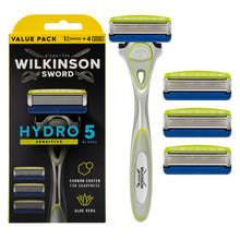 Carica l'immagine nel visualizzatore di Gallery, Wilkinson Sword - Hydro5 Skin Protection Sensitive - Confezione speciale - Confezione con 1 manico e 4 lame di ricarica
