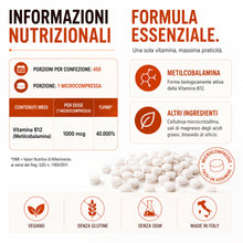 Carica l'immagine nel visualizzatore di Gallery, NutrexLab Vitamina B12 1000 mcg – Metilcobalamina – 450 Microcompresse – Alto Dosaggio – 15 Mesi di Scorta – Integratore
