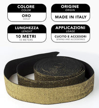 Carica l'immagine nel visualizzatore di Gallery, IPEA Elastico per Cucito LUREX - Corda Elastica da Cucire - 10 METRI - Made in Italy - Nastro Elastico da Cucito 40 mm Brillante per Accessori, Vestiti, Gonne, Borse, Cinture - Fettuccia Piatta - Oro