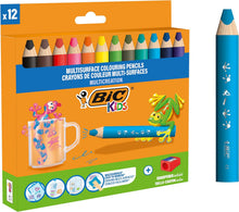 Carica l'immagine nel visualizzatore di Gallery, Matite per colorare multisuperficie BIC Kids Multisurface con fusto triangolare per superfici non porose - Colori assortiti, Confezione da 12