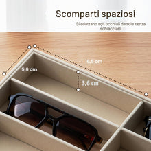 Carica l'immagine nel visualizzatore di Gallery, Pickpiff Organizer Occhiali da Sole, Organizer Occhiali Velluto 8 Scomparti, 35x24x4cm, Beige