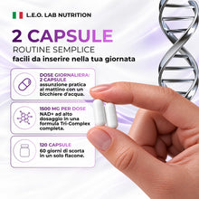 Carica l'immagine nel visualizzatore di Gallery, NAD+ Premium 1500mg pr Dose, 120 Capsule, Alto Dosaggio, Made in Italy