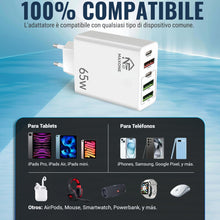 Carica l'immagine nel visualizzatore di Gallery, Caricatore USB C 65W GaN Ricarica Rapida Caricabatterie 5 Porte 3 USB + 2 USB C PD3.0 PPS Compatibile MacBook Air Pro De