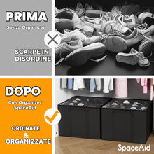 Carica l'immagine nel visualizzatore di Gallery, SpaceAid Organizer per scarpe per armadio, confezione da 2 contenitori pieghevoli per scarpe con divisori regolabili, adatti per 16-32 paia, nero