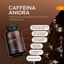 Carica l'immagine nel visualizzatore di Gallery, Caffeina Anidra 200mg| 150 Pastiglie caffeina integratore| Energia e Concentrazione| Integratore energia, sport e intell