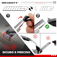Carica l'immagine nel visualizzatore di Gallery, HASKYY Set 2 Taglierini Professionali 18mm + 5 Lame SK5 Premium - Cutter Sicurezza con Auto-Lock