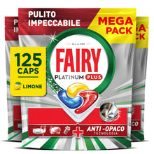 Carica l'immagine nel visualizzatore di Gallery, Fairy Platinum Plus Pastiglie Lavastoviglie Tutto in Uno, 125 Caps, Limone