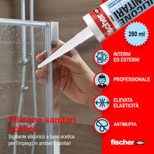 Carica l'immagine nel visualizzatore di Gallery, Fischer SAS Bianco, Silicone Sigillante Antimuffa interno/esterno a Base Acetica per Ambienti Sanitari come Bagno, Docci