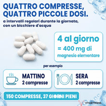 Carica l'immagine nel visualizzatore di Gallery, MAGNESIO COMPLETO 400mg - 5 in 1 - Magnesio Bisglicinato + Citrato + Pidolato + Malato e Carbonato – Integratore Antistr