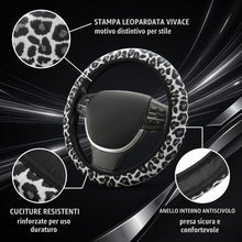 Carica l'immagine nel visualizzatore di Gallery, Coprivolante Auto Universale 38cm Leopardato Grigio, Protezione Volante Antiscivolo e Traspirante, Accessori Interni Aut